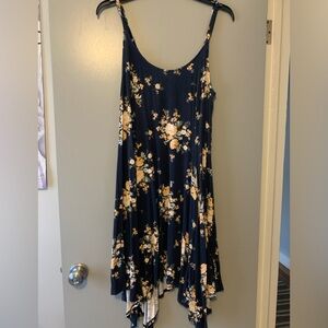 Torrid Navy Blue Tankini Dress with Yellow Flowers & Handkerchief Hem - Size 2